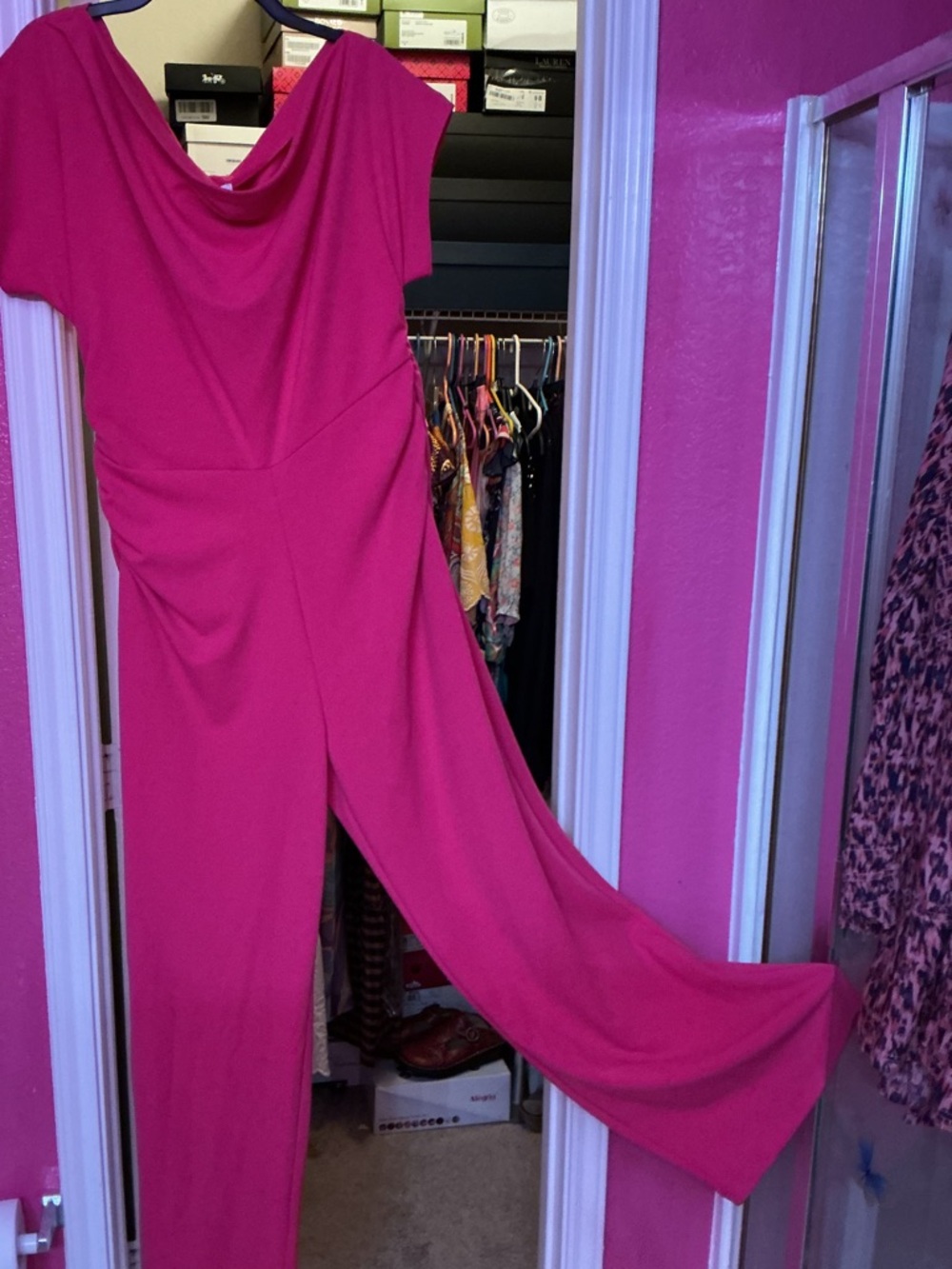 Gibson Latimer Fuchsia Cowl-Neck Wide-Leg Jumpsuit